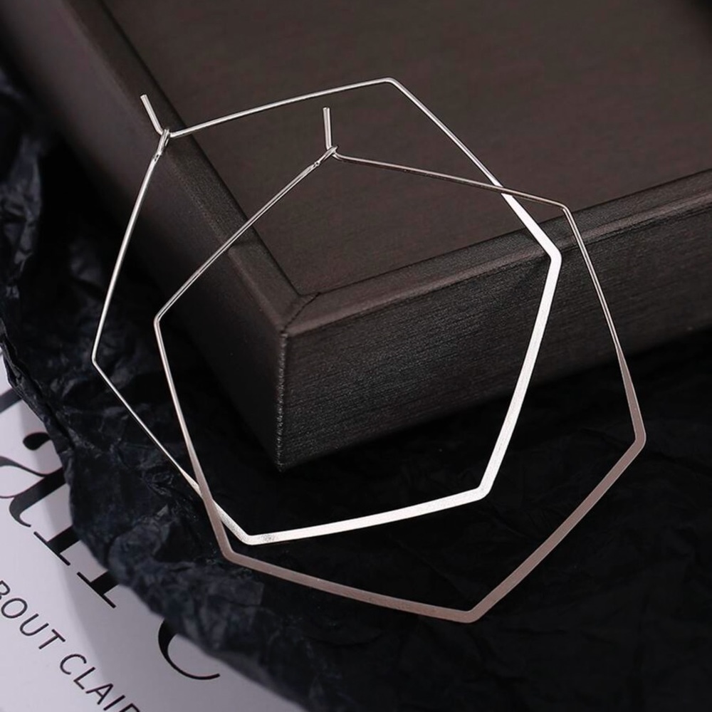 Silver Flat Wire Hexagon Earrings - Picture 6 of 8